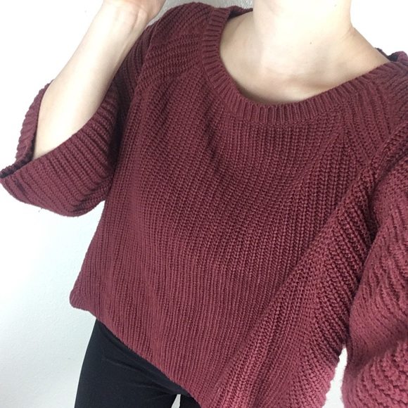 Free People Sweaters - Free People Oversized Maroon Boxy Cropped Sweater